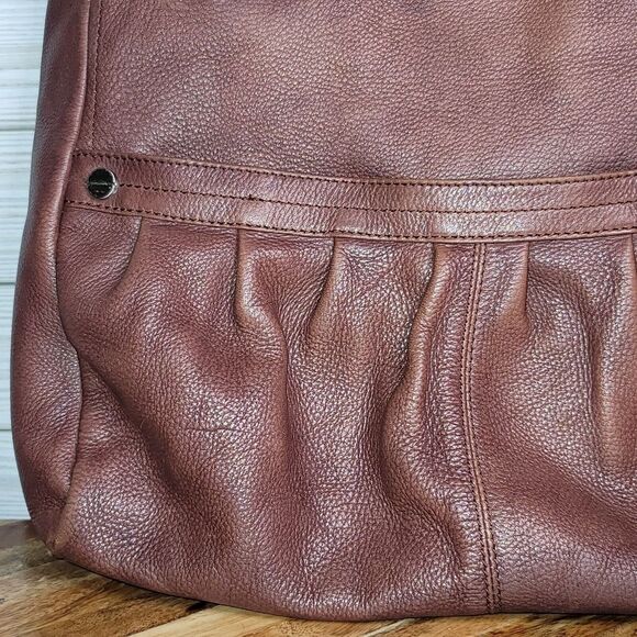 B Makowsky Leather Hobo Tote Large Brown Shoulder Bag Purse Weekender - Picture 8 of 16